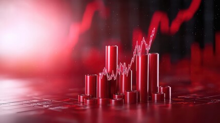 Poster - Red Graph with Data Bars and Trend Line on Abstract Background