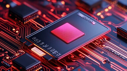 Poster - High-Detail Microprocessor on Circuit Board with Red Lighting Effect
