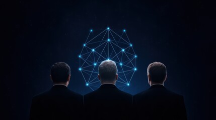 Poster - Three Business Professionals Analyzing Data Connections Silhouette
