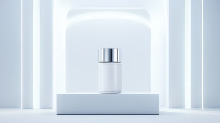 Poster - Minimalist White Container on Pedestal in Modern Interior Design