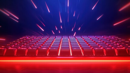 Poster - Futuristic Keyboard with Neon Lighting and Motion Effect Background