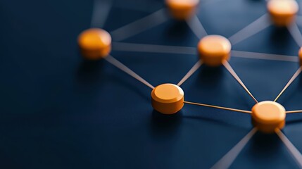 Poster - Bright Orange Nodes Connected by Lines in a Dark Abstract Network