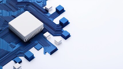Poster - Modern Microchip Displayed on Abstract Blue Circuit Design Background