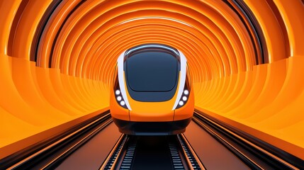 Poster - Modern Train in Futuristic Orange Tunnel Design with Motion Effect
