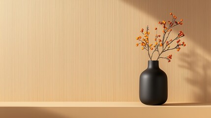 Wall Mural - Elegant Black Vase with Colorful Branches on Minimalist Background