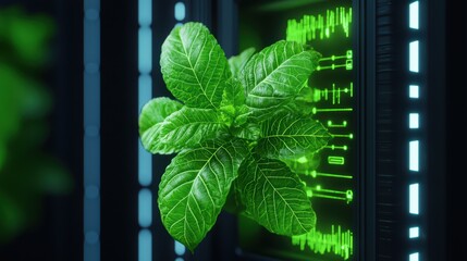 Poster - Futuristic Technology Concept with Green Plant and Digital Interface