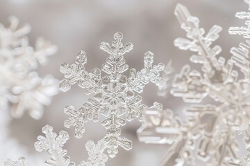 Wall Mural - Intricate Close-Up of Unique Snowflakes in Soft Natural Light