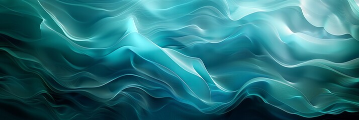 Poster - Abstract background, flowing shapes in blue and green colors, fluid design.