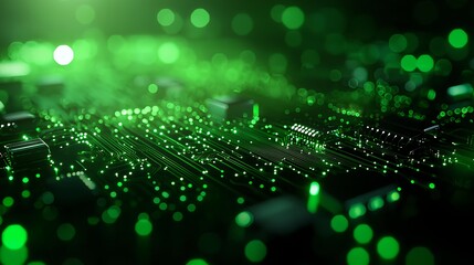 Glowing Green Circuit Board Technology Background