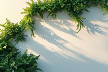 Wall Mural - Gentle Greenery Shadows on White Canvas Under Warm Dawn Light