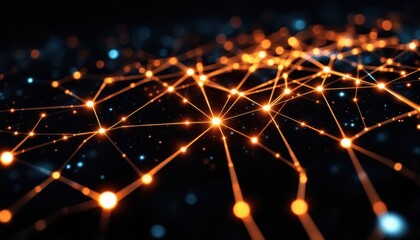 Fototapete - Glowing network connections in dark abstract digital background