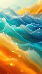 Poster - Colorful abstract waves with bubbles and light in orange and blue