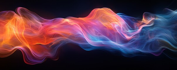 Wall Mural - fluid dynamic curves in vibrant colors, flowing in a soft holographic gradient on a dark backdrop.