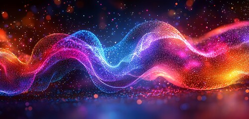 Wall Mural - fluid iridescent holographic waves in neon colors, twisting and flowing across a vibrant background 