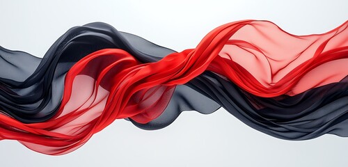 Wall Mural - flying red and black silk fabric with dramatic pleats against a blank background, offering a sense o