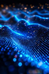 Wall Mural - glowing blue mesh of interwoven lines against a dark backdrop, symbolizing digital networks and futu