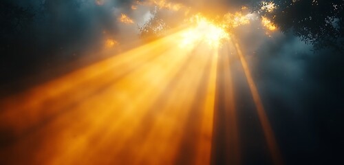 Wall Mural - Glowing sun rays piercing through a dark backdrop, creating a radiant and uplifting atmosphere, ideal for inspiration and hope.