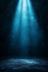 Wall Mural - illuminate your design with a light blue glowing abstract ray spotlight. the dark grainy background 