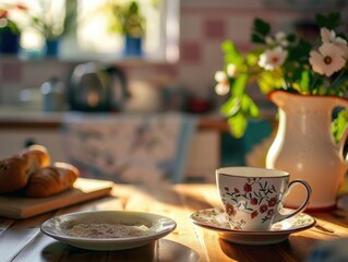 Wall Mural - Cozy Breakfast Setting with Natural Light and a Milk Jug