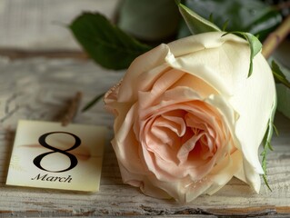 Canvas Print - Close-up of a rose on wood celebrating International Women's Day