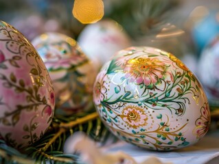 Canvas Print - Beautifully Crafted Easter Eggs Showcasing Intricate Paintings and Natural Light