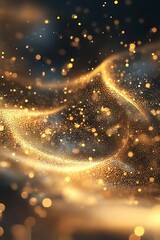 Wall Mural - luxurious swirling golden background with shimmering gold particles and ethereal christmas lights cr