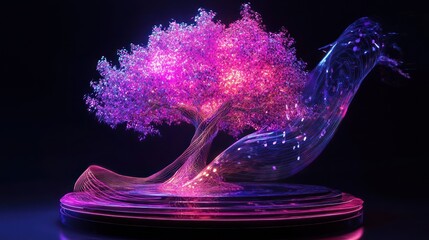 Glowing neon trees, abstract art, dark background, digital illustration, website banner