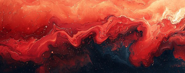 Wall Mural - Mars-, textured red marble waves, with swirling ink and liquid patterns, offering a modern and dynamic abstract background full of movement.
