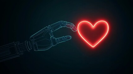 Poster - Robotic Hand Gently Holding Neon Heart Symbol