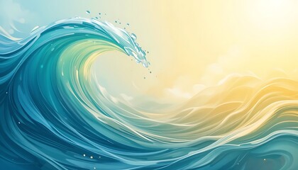 Poster - Abstract Ocean Wave Painting Blue Green Hues