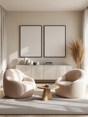 Wall Mural - Mockup frame in living room interior, 3d render