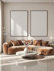 Wall Mural - Mockup frame in living room interior, 3d render