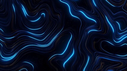 Poster - Abstract glowing blue neon lines on a dark background