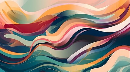 Poster - Colorful abstract waves, vibrant flowing patterns in warm hues, ideal for creative projects, modern decor, or digital artwork.