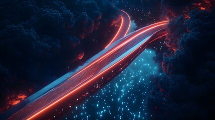 Poster - Vibrant neon light streaks, abstract swirling patterns in bold colors, dynamic visual display for tech and creativity themes.