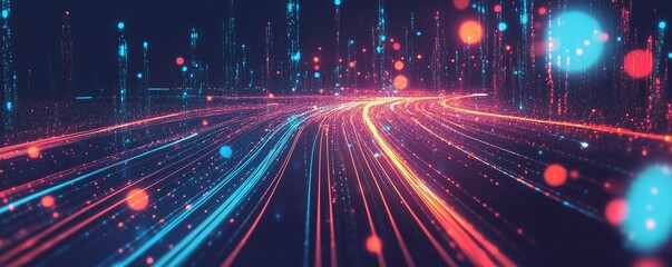 Aufkleber - Flowing and glowing data streams creating a futuristic abstract backdrop