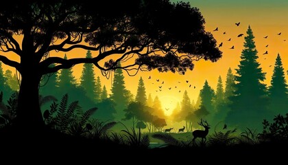 Jungle landscape silhouette