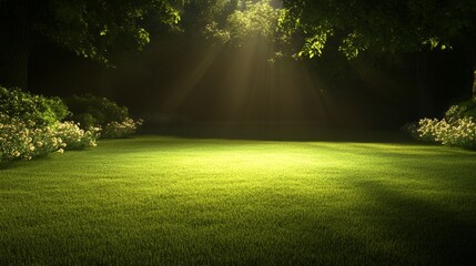 Wall Mural - Serene Forest Clearing Sunbeams Illuminating Grassland