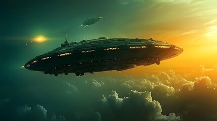 Poster - Dramatic image of a futuristic advanced spacecraft being detected by military radar in restricted airspace creating a sense of mystery invasion