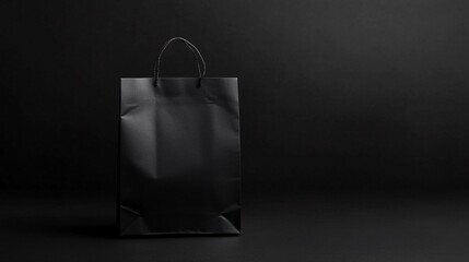 Poster - Black shopping bag standing on a black background, perfect for showcasing your branding or product