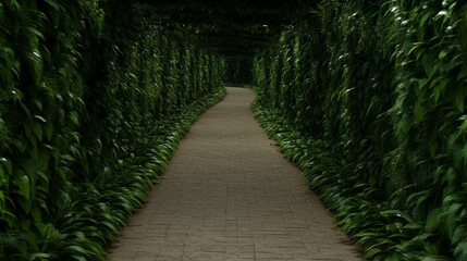 Canvas Print - Serene Green Tunnel Path Lush Foliage Walkway