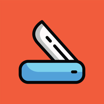 Folding knife, knife, pocket knife doodle cartoon, minimalist vector illustration, simple concept, Isolated and suitable for any project