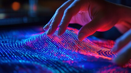 Aufkleber - Scientist manipulating a futuristic 3d data analysis projection with their hands