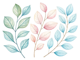 Poster - watercolor leaves for Digital Composition isolated on  white background . Generative AI