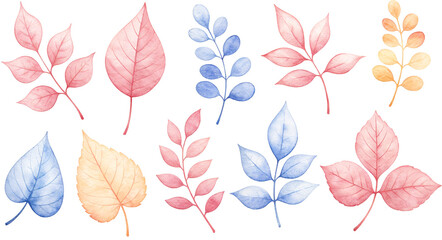 Poster - watercolor leaves for Digital Composition isolated on  white background . Generative AI