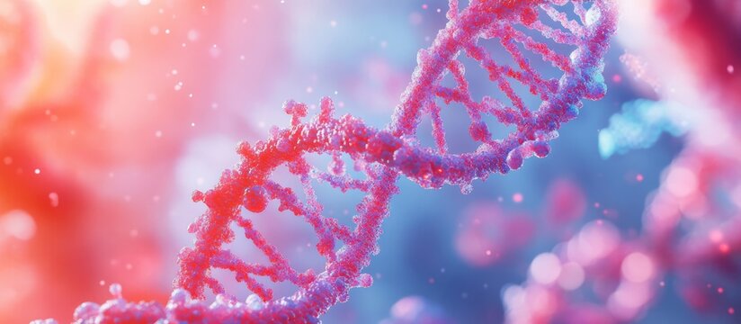 Detailed representation of a DNA molecule's double helix, essential to genetic biotechnology and chromosome analysis in science labs