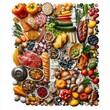 © Klnpherch - Colorful Display of Fresh Vegetables, Fruits, Bread, Meat, and Grains on a Rustic Wooden Table for Culinary Inspiration