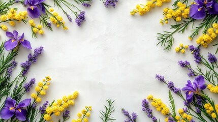 Wall Mural - Beautiful Spring Decoration with Violet Flowers and Bright Yellow Accents for Fresh Floral Backgrounds and Event Inspirations