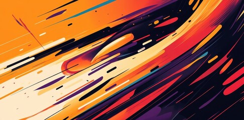 Poster - Abstract Orange Red and Black Swirling Lines Artwork