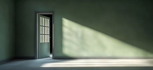 Canvas Print - A green room with an open door and sunlight